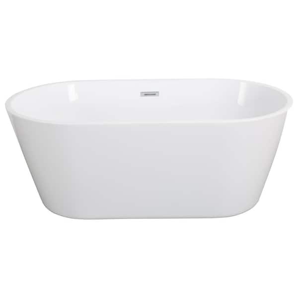 Unbranded 55.12 in. x 31.10 in. Acrylic Freestanding Soaking Bathtub with Center Drain in Glossy White