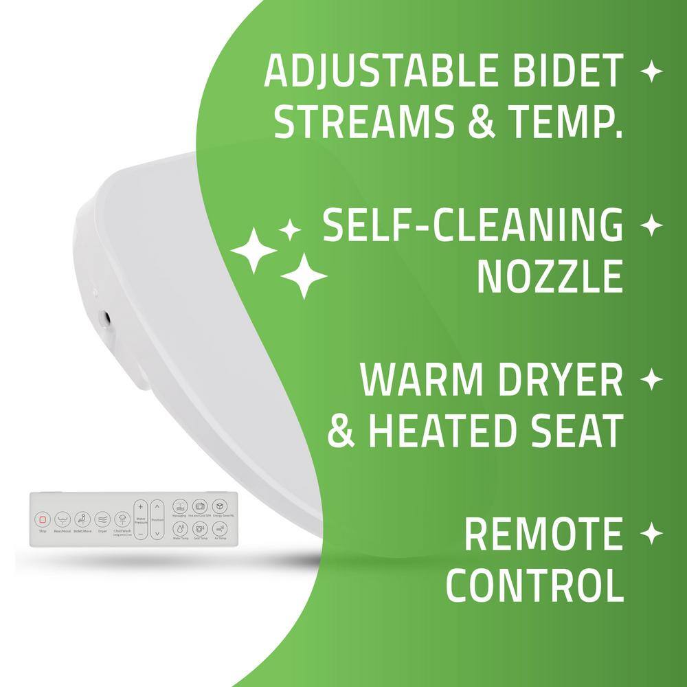 White Heated Electric Bidet Toilet Seat with Remote Control
