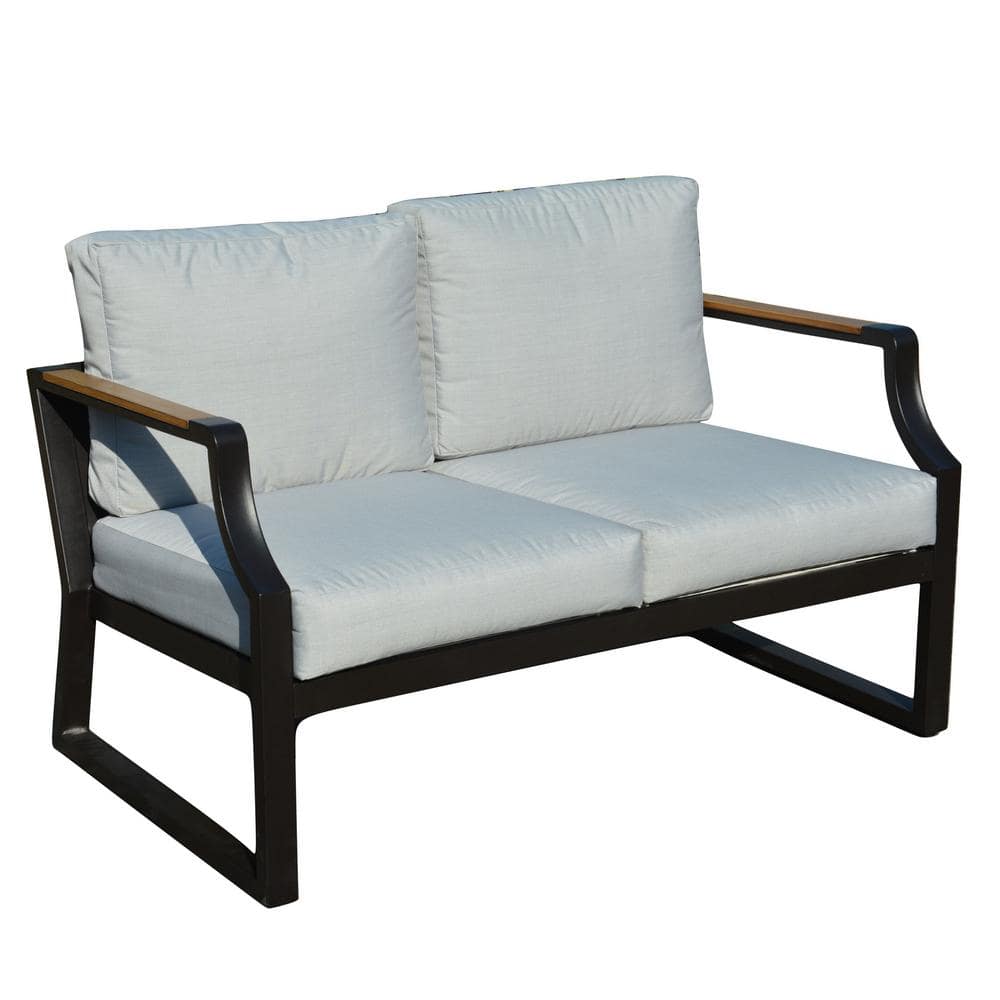Elves Black Aluminum Outdoor Patio Loveseat Sofa With Gray Cushions price history on PriceWatchPro