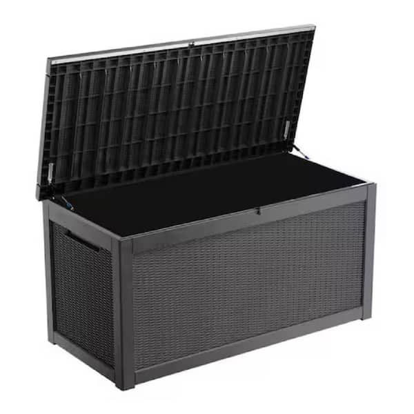 260 Gal. W 67.7 in. Black Water Resistant Steel Rattan Lockable Deck Box
