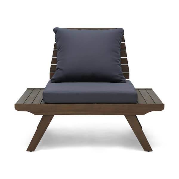Elegant Natural Acacia Wood Slatted Club Chair, Outdoor Lounge Chair with Grey Cushion-Durable Outdoor Seating