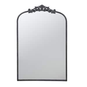 24 in. W x 36 in. H Arched Metal Framed Baroque Inspired Wall Decor Bathroom Vanity Mirror in Matte Black