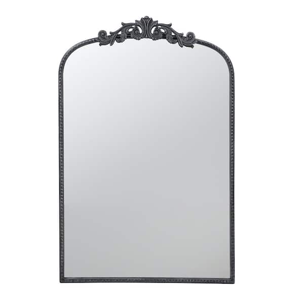 Kahomvis 24 in. W x 36 in. H Arched Metal Framed Baroque Inspired Wall Decor Bathroom Vanity Mirror in Matte Black