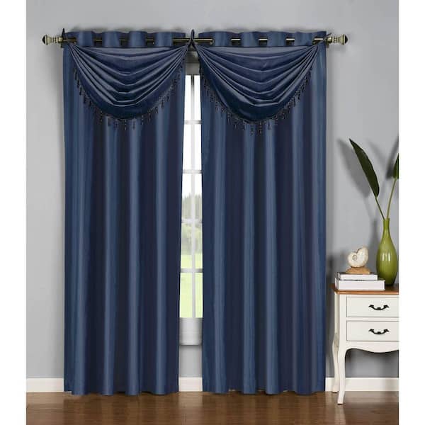 Window Elements Semi-Opaque Jane Faux Silk 54 in. W x 84 in. L Grommet Extra Wide Curtain Panel in Navy