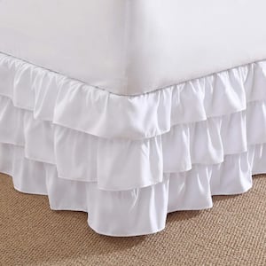 PF Solid Microfiber White 15 in. Drop Twin Bed Skirt