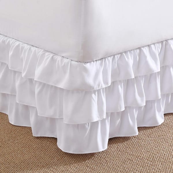 Poppy & Fritz PF Solid Microfiber White 15 in. Drop Twin Bed Skirt