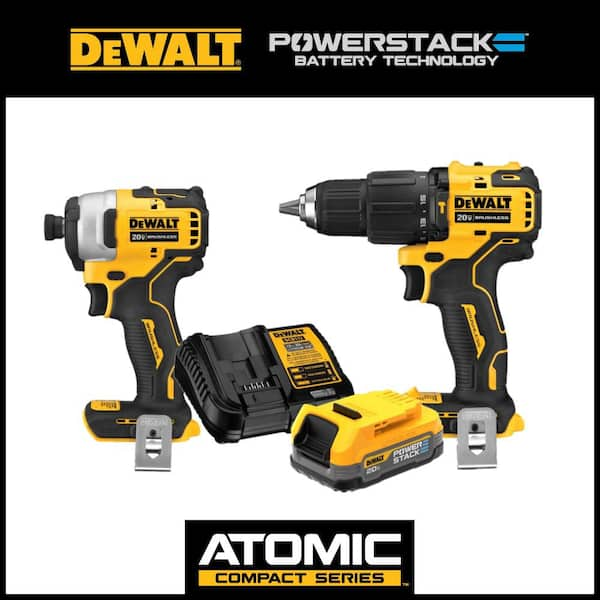 DEWALT ATOMIC 20V Brushless Cordless Compact 1 2 in. Hammer Drill 20V Impact Driver and 20V MAX POWERSTACK Battery Starter Kit DCD709BW809034C The Home Depot