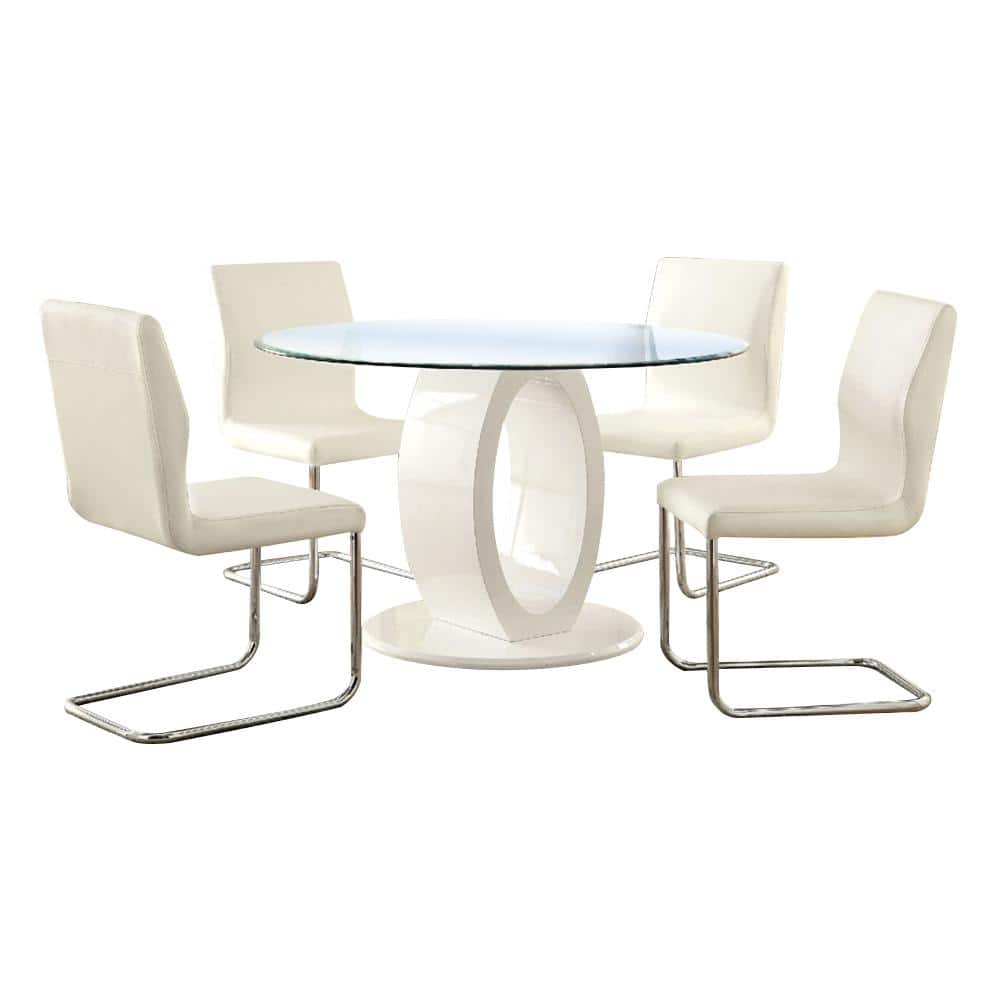 William S Home Furnishing Lodia I 5 Piece Round Dining Table Set In White Finish Cm3825wh Rt 5pc The Depot Lodia I 5 Piece Round Dining Table Set, Round Dining Table And Chairs Furniture Village