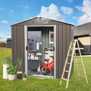 7.5 ft. W x 4 ft. D Gray Metal Outdoor Storage Shed with Window and Double Door (30 sq. ft.)