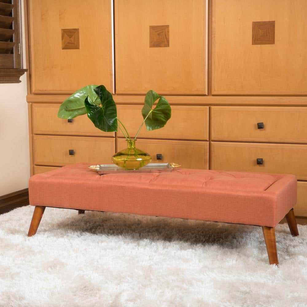 Mid-Century Modern Orange Tufted Rectangular Accent Ottoman