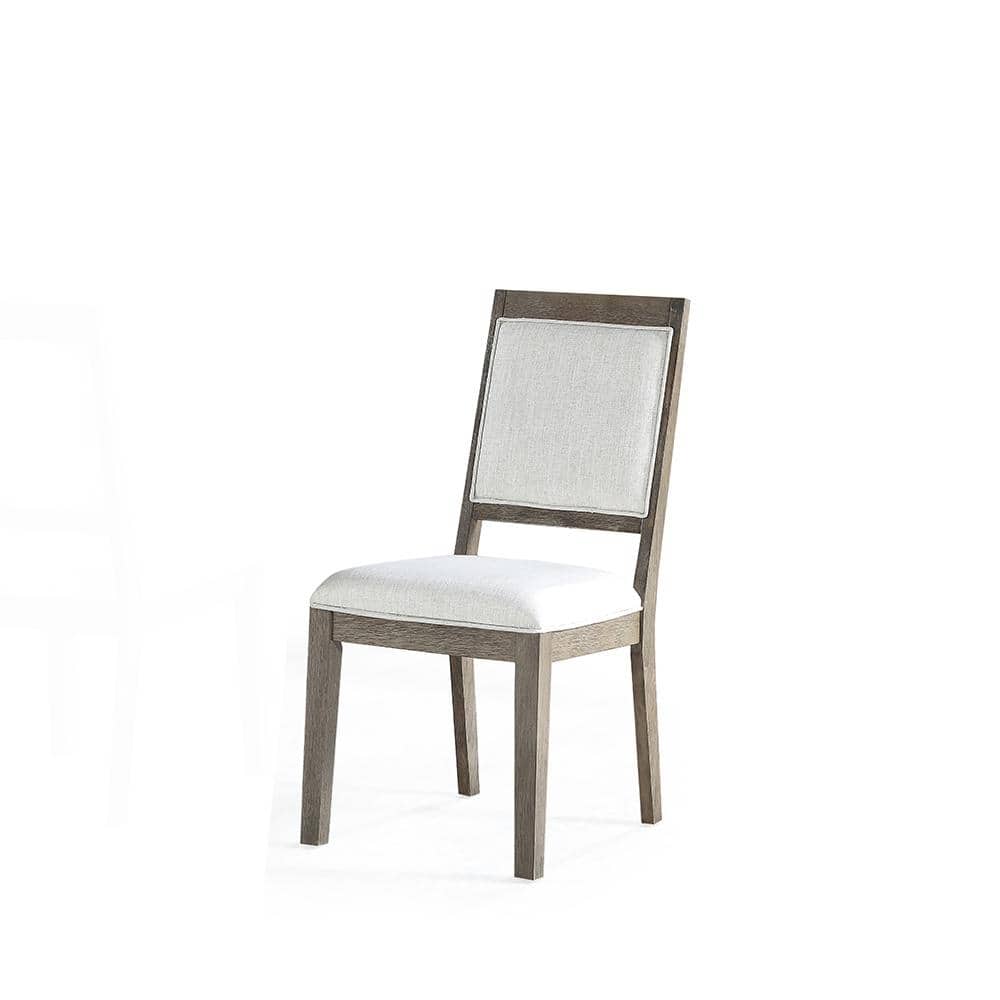Washed Grey Solid Wood and Linen Upholstered High Side Chair Set