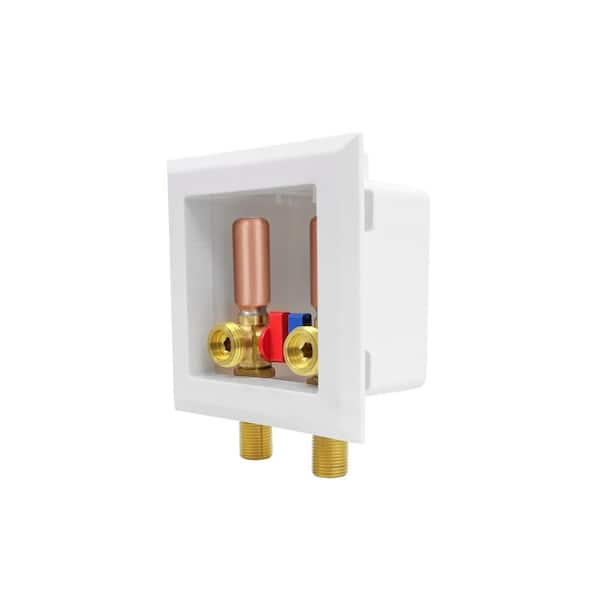 1/2 in. Sweat/MIP Brass Valve Fittings in White ABS Plastic Washing Machine Compact Outlet Box with Hammer Arrester