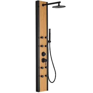 57 In. 8-Jet Shower Tower Shower Panel System With Rainfall Shower Head And Handheld Shower Head in Black and Bamboo