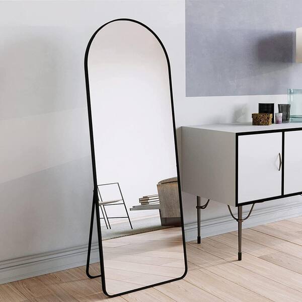 21 in. W x 64 in. H Full Length Mirror, ArchedTop Black Aluminum Framed WallMounted Full Body
