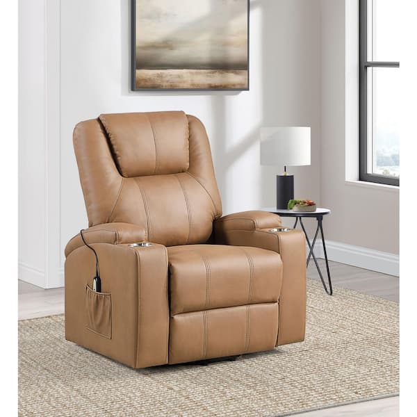 Armstrong Camel Leatherette Power Lift Massage Recliner
