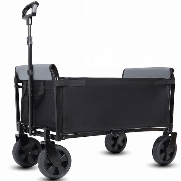 3.5 cu. ft. Black Steel 3 in 1 Collapsible Garden Cart with Wheels and Cup Holders, for Groceries, Camping, Shopping