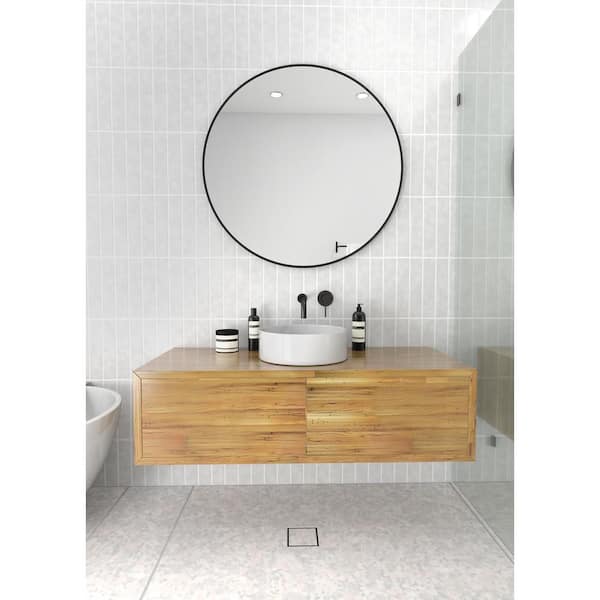 H Framed Round Bathroom Vanity Mirror, How Big Should A Round Bathroom Mirror Be