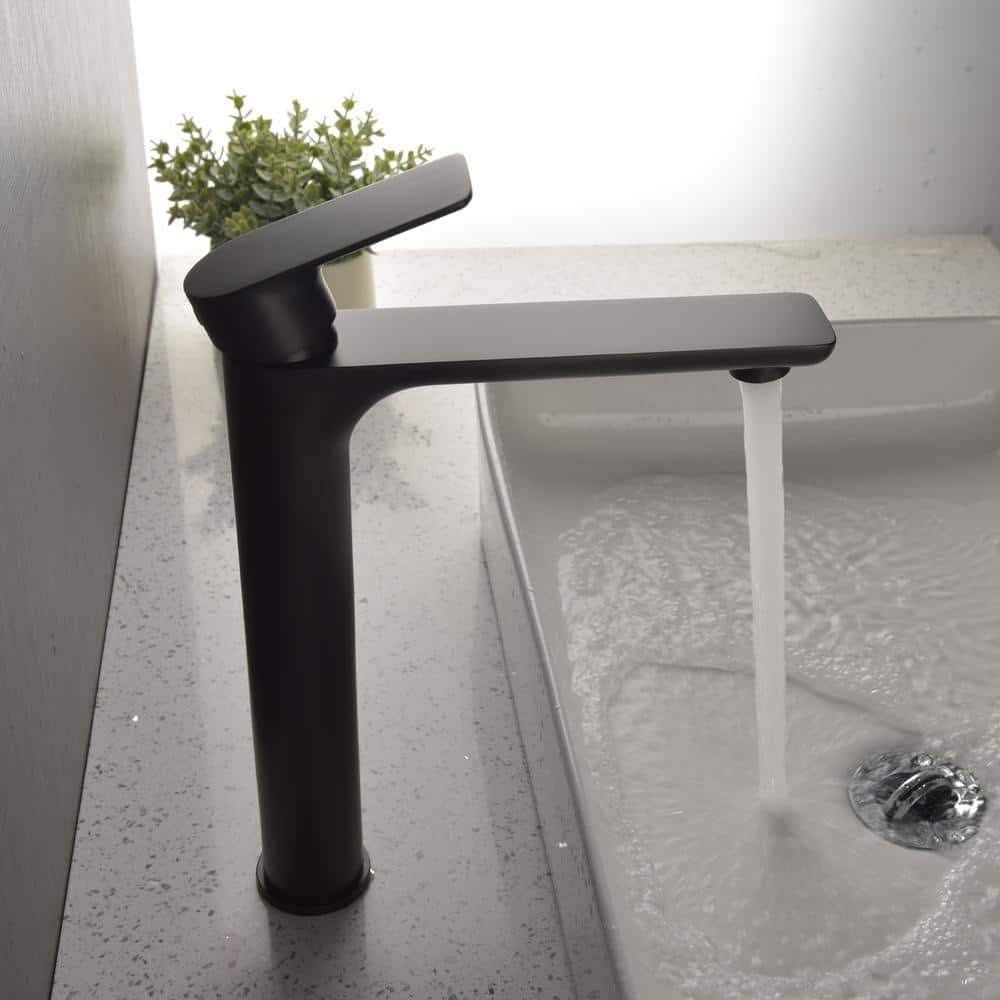Matte Black Single-Handle Brass Bathroom Vessel Sink Faucet