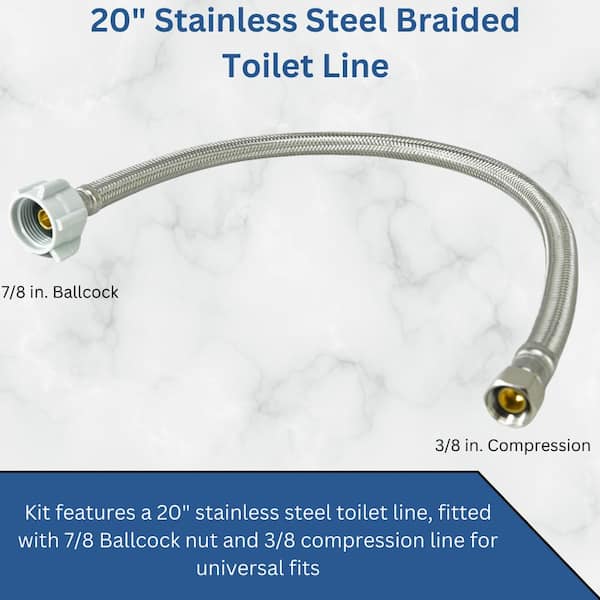 PlumbShop Braided Stainless Steel Toilet Connector, 3/8-in Comp x 7/8-in  Ballcock x 12-in