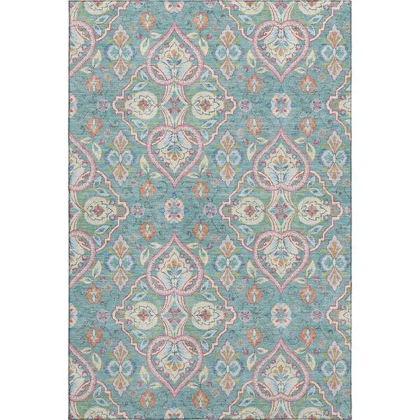 Mayfield Premium Machine Washable Abstract AMF2207 Spa 3 ft. x 4 ft. Area Rug