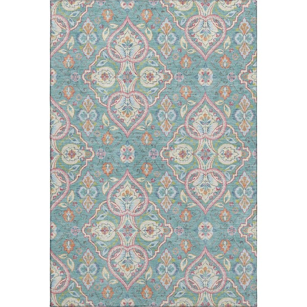 Mayfield Premium Machine Washable Abstract AMF2207 Spa 8 ft. x 10 ft. Area Rug