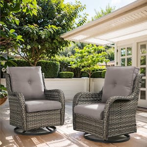 Carolina Gray Wicker Outdoor Rocking Chair with CushionGuard Gray Cushion 2-Pack