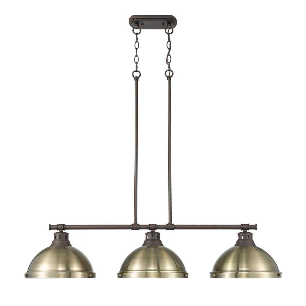 Duncan 300-Watt 3-Light Rubbed Bronze Island Pendant Light with Gold Shade and No Bulbs Included price history on PriceWatchPro