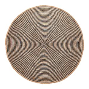 Braided Navy Blue 10 ft. Round Transitional Reversible Jute Area Rug