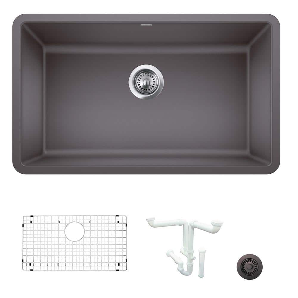 Precis 30 in. Undermount Single Bowl Cinder Granite Composite Kitchen Sink 