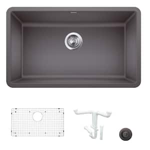 Precis 30 in. Undermount Single Bowl Cinder Granite Composite Kitchen Sink Kit with Accessories