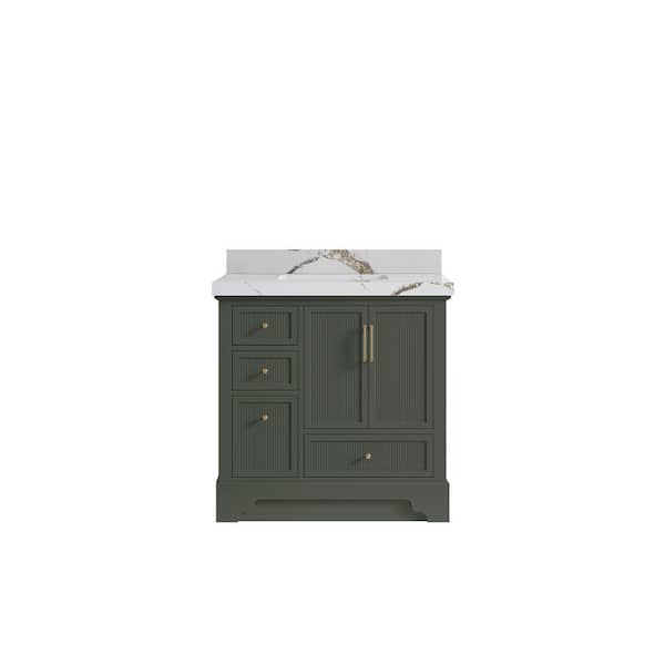 Willow Collections Alys 36 in. W x 22 in. D x 36 in. H Single Sink Bath Vanity Center in Pewter Green with 2 in. Calacatta Gold Quartz Top