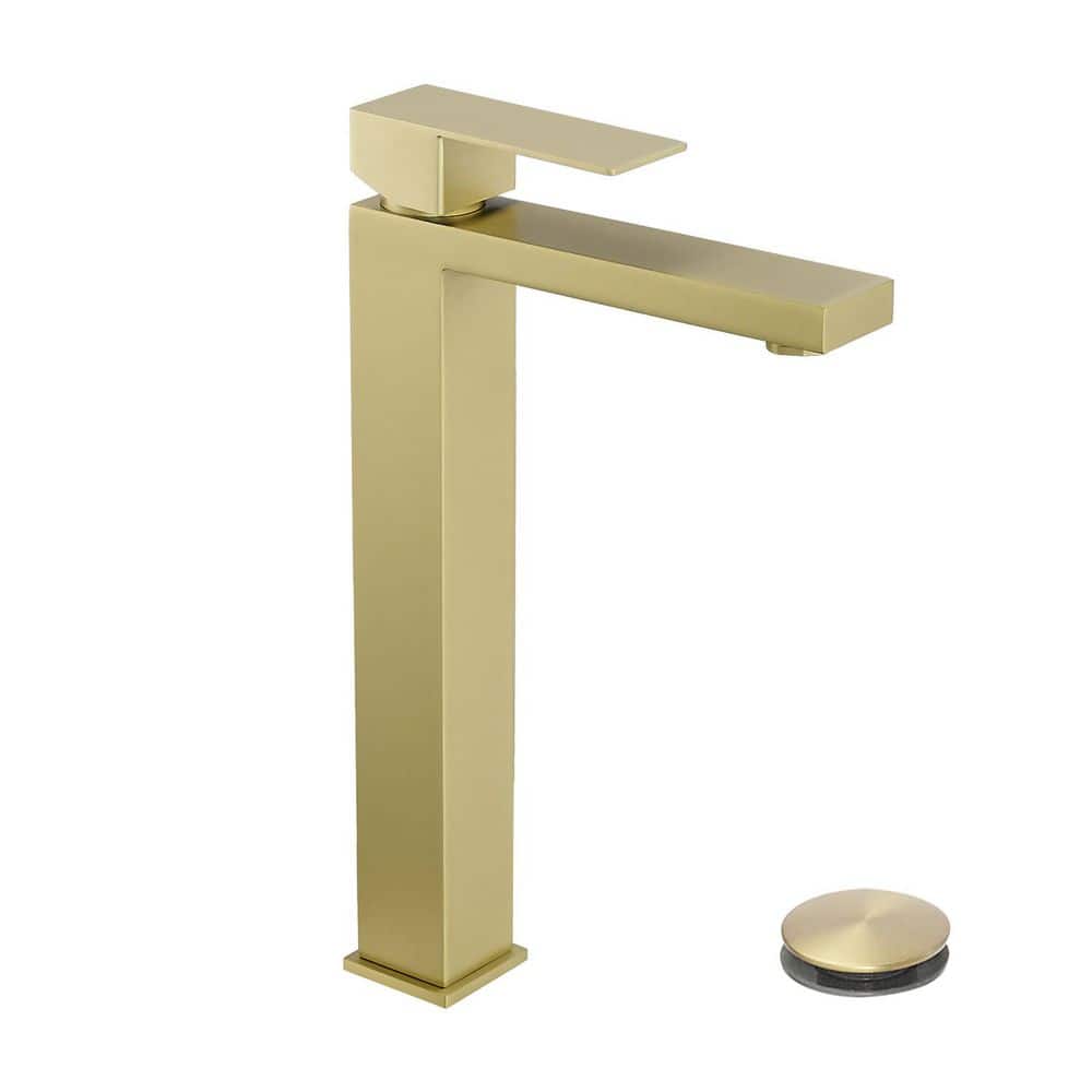 Single Handle Single Bathroom Sink Faucet with Overflow Pop Up Drain in Brushed Gold (1-Pack) price history on PriceWatchPro