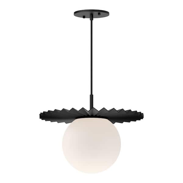 ALORA MOOD Plume 14 in. 1-Light 60-Watt Matte Black/Opal Matte Glass Pendant Light