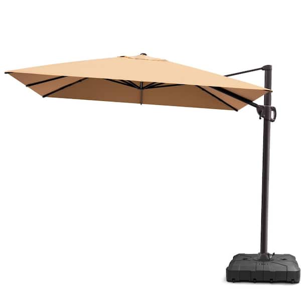 Pellebant 9 ft. x 11.5 ft. Heavy-duty Cantilever Offset Patio Umbrella with 360-degree Rotation in Tan and Base