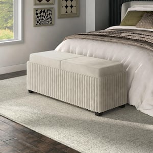 Wolfhart White Corduroy 48 in. Bedroom Bench With Storage and Removable Tray