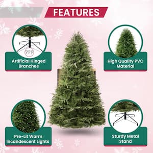 6.5 ft Realistic Hinged Prelit Artificial Christmas Tree with Foot Pedal, 2041 Branch Tips, 400 Warm Lights and Stand