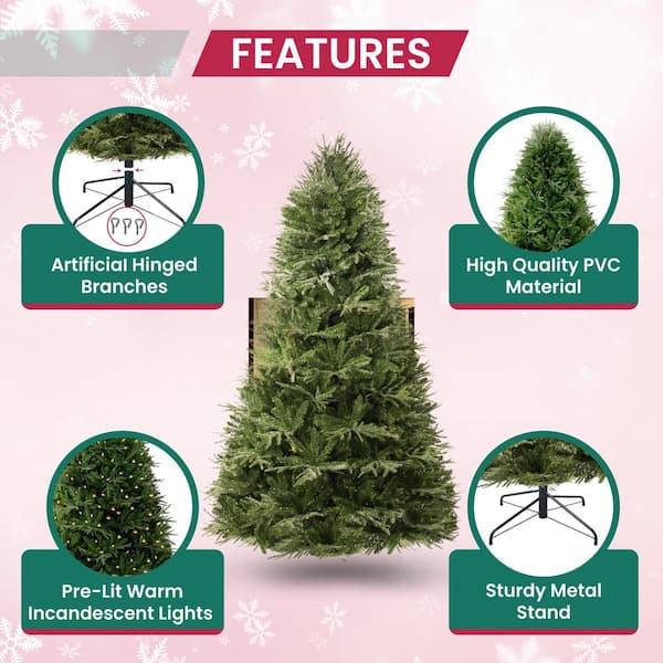 HOMESTOCK 6.5 ft Realistic Hinged Prelit Artificial Christmas Tree with Foot Pedal, 2041 Branch Tips, 400 Warm Lights and Stand