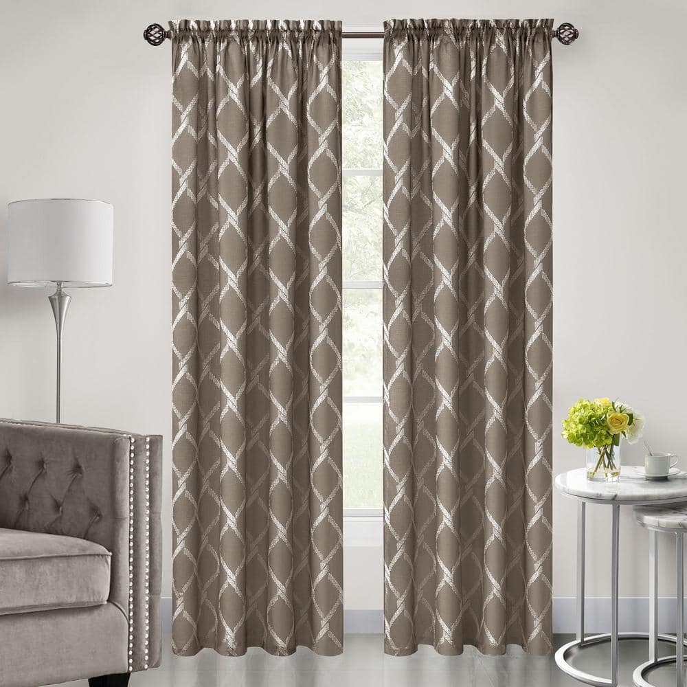 Brown Polyester Double Layered Rod Pocket Window Curtain Panel