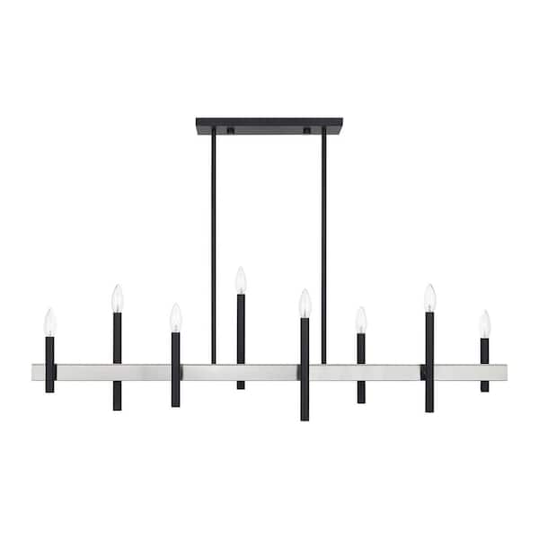 Denmark 8-Light Black with Brushed Nickel Accents Linear Chandelier