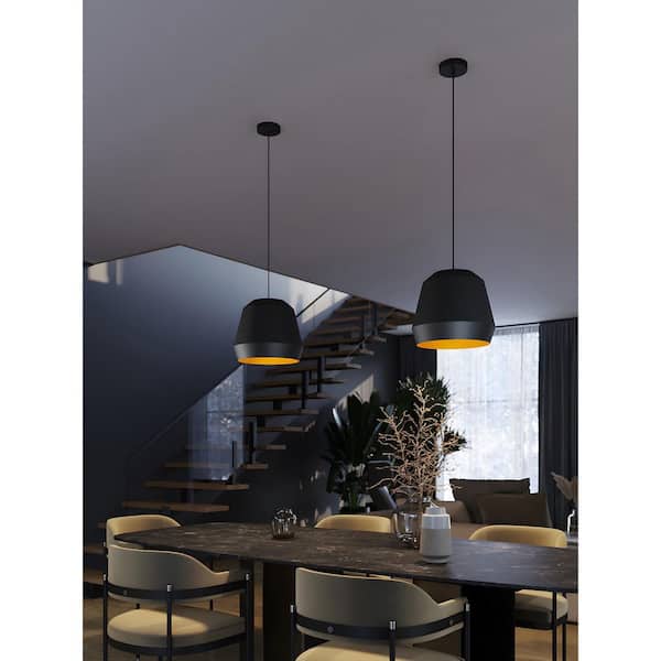 AFX Bronx 60-Watt 1-Light Black Pendant Light with Metal Shade