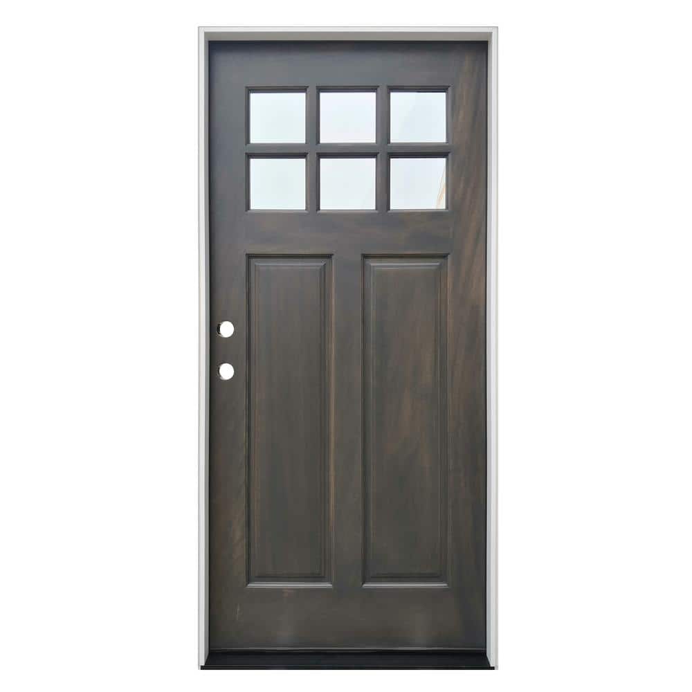Mahogany Stained Wood 6-Lite Clear Glass Prehung Entry Door