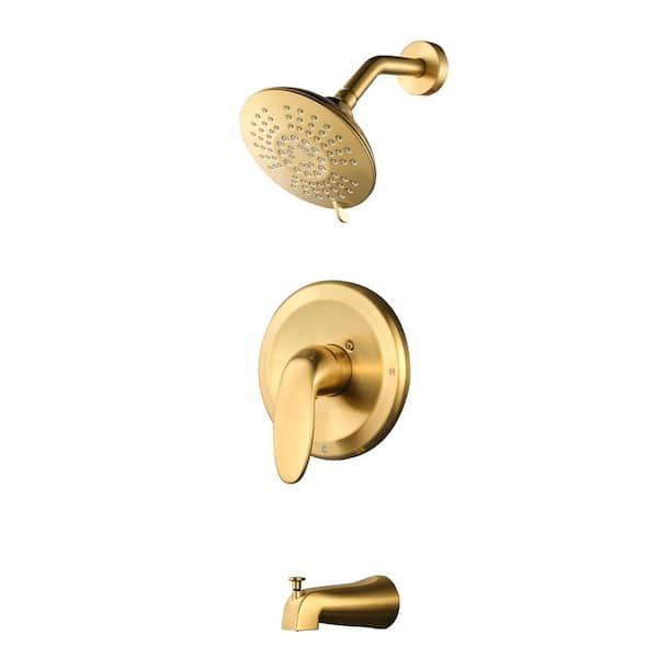 Single-Handle 5-Spray Tub and Shower Faucet 1.8 GPM with Stops in. Brushed Gold with Valve Included