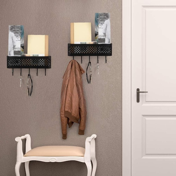 Oumilen Rustic Wall Mount Storage Rack with 3-Storage Compartments Entryway Organizer with 6-Key Hooks, Rustic White