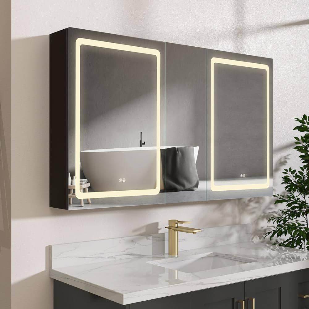 Jynic 50 in. W x 30 in. H Modern Rectangular Black Aluminum Surface Mount Bathroom LED Medicine Cabinet with Mirror price history on PriceWatchPro