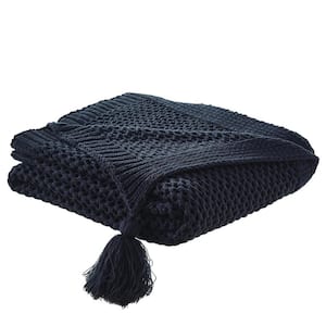 Charlie Navy Blue Solid Color Acrylic Throw Blanket