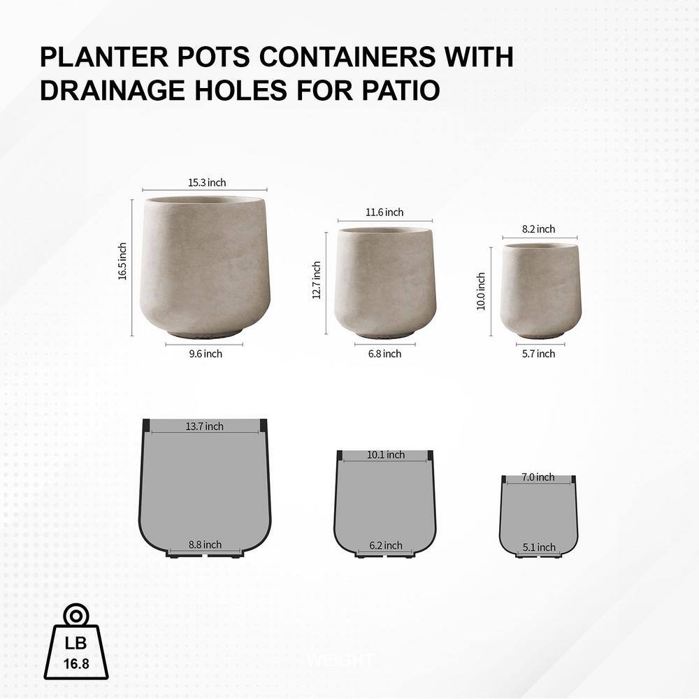 Weathered Concrete Round Planter Set with Drainage Holes
