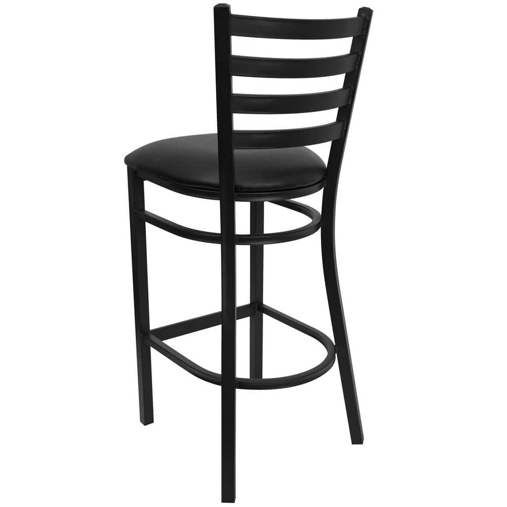 Elegant Black Metal Ladder Back Barstool with Vinyl Seat