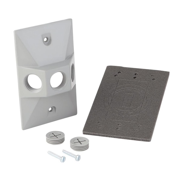 Commercial Electric 1-Gang Metallic Weatherproof Cover with (3) 1/2 in. Holes, Gray