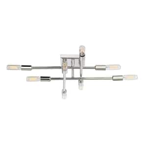 Lyrique 19.5 in. W x 4.75 in. H 8-Light Polished Nickel Contemporary Semi-Flush Mount Ceiling Light with Open Bulbs