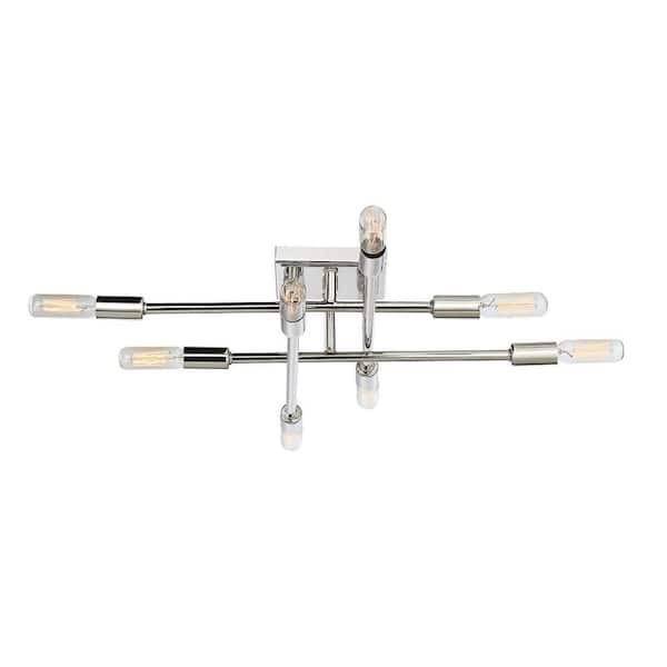 Savoy House Lyrique 19.5 in. W x 4.75 in. H 8-Light Polished Nickel Contemporary Semi-Flush Mount Ceiling Light with Open Bulbs